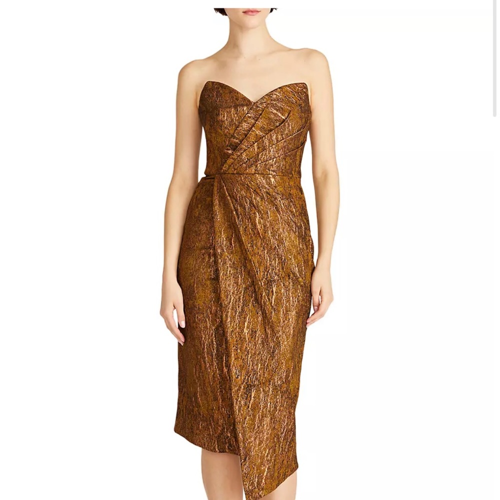 Theia Marcy Metallic Strapless Cocktail Dress